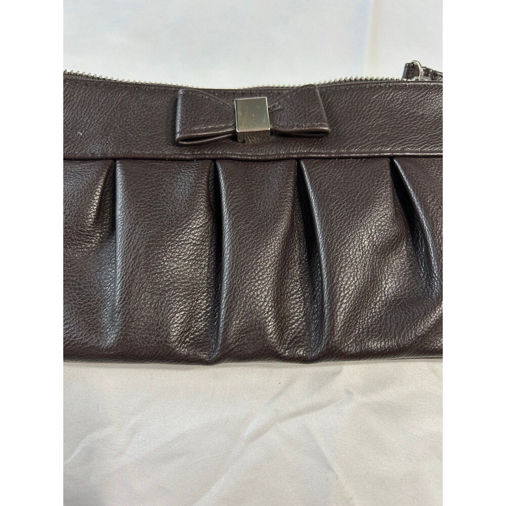 Dark Brown Faux Leather Clutch features a stylish bow